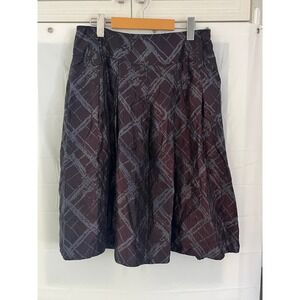 Vintage SC Collection Burgundy Abstract Grid Midi Skirt Size 10 A-Line Pleated